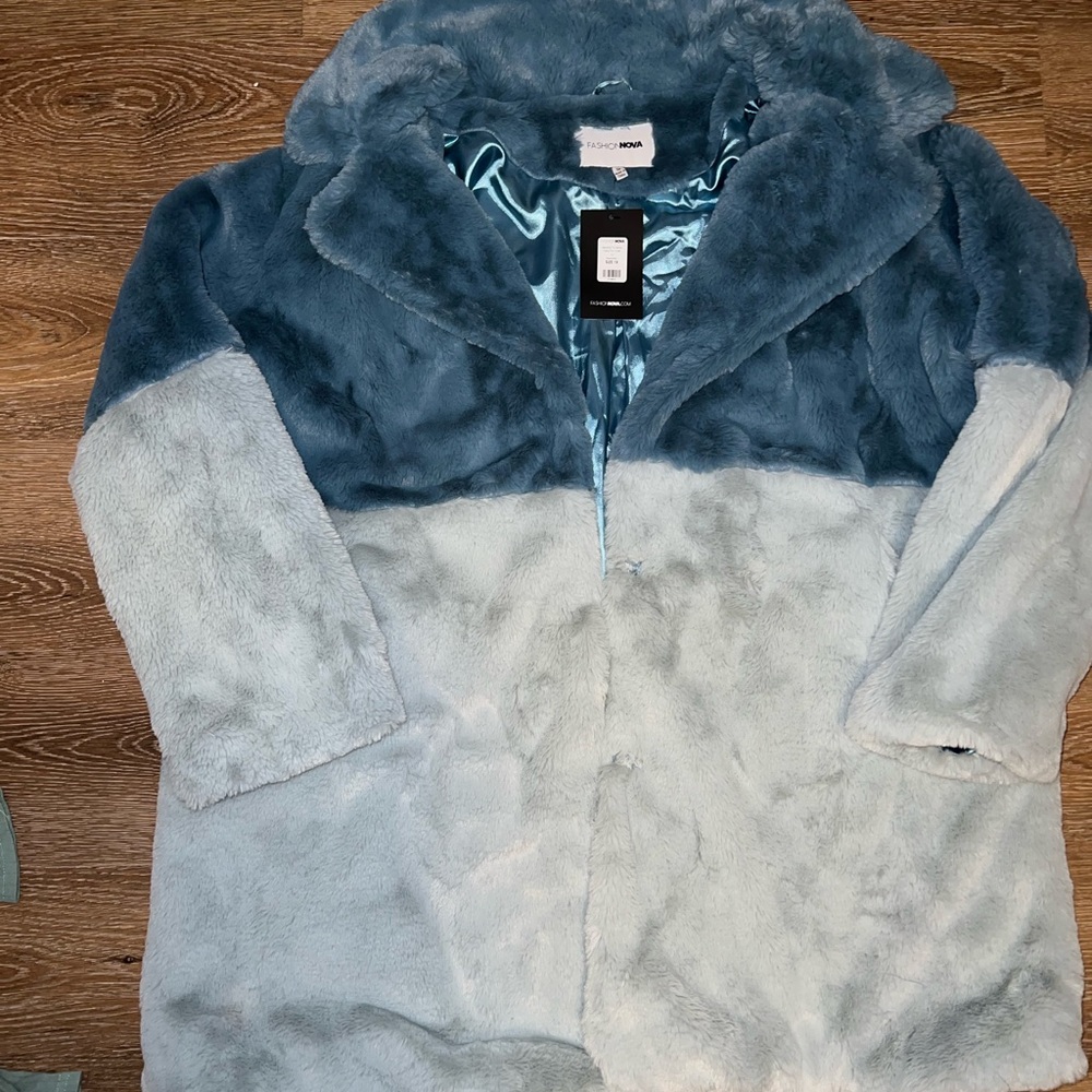 Blue fur coat